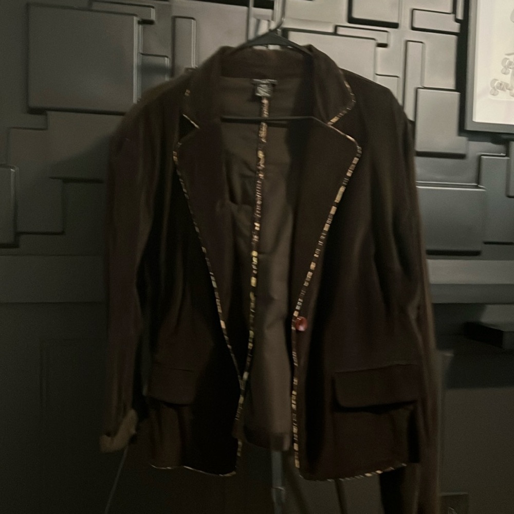 Brown Corduroy Blazer w/Floral Trim